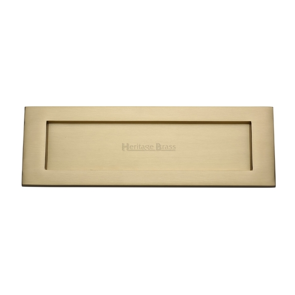 V850 254-SB • 254 x 079mm • Satin Brass • Heritage Brass Victorian Sprung Flap Letter Plate